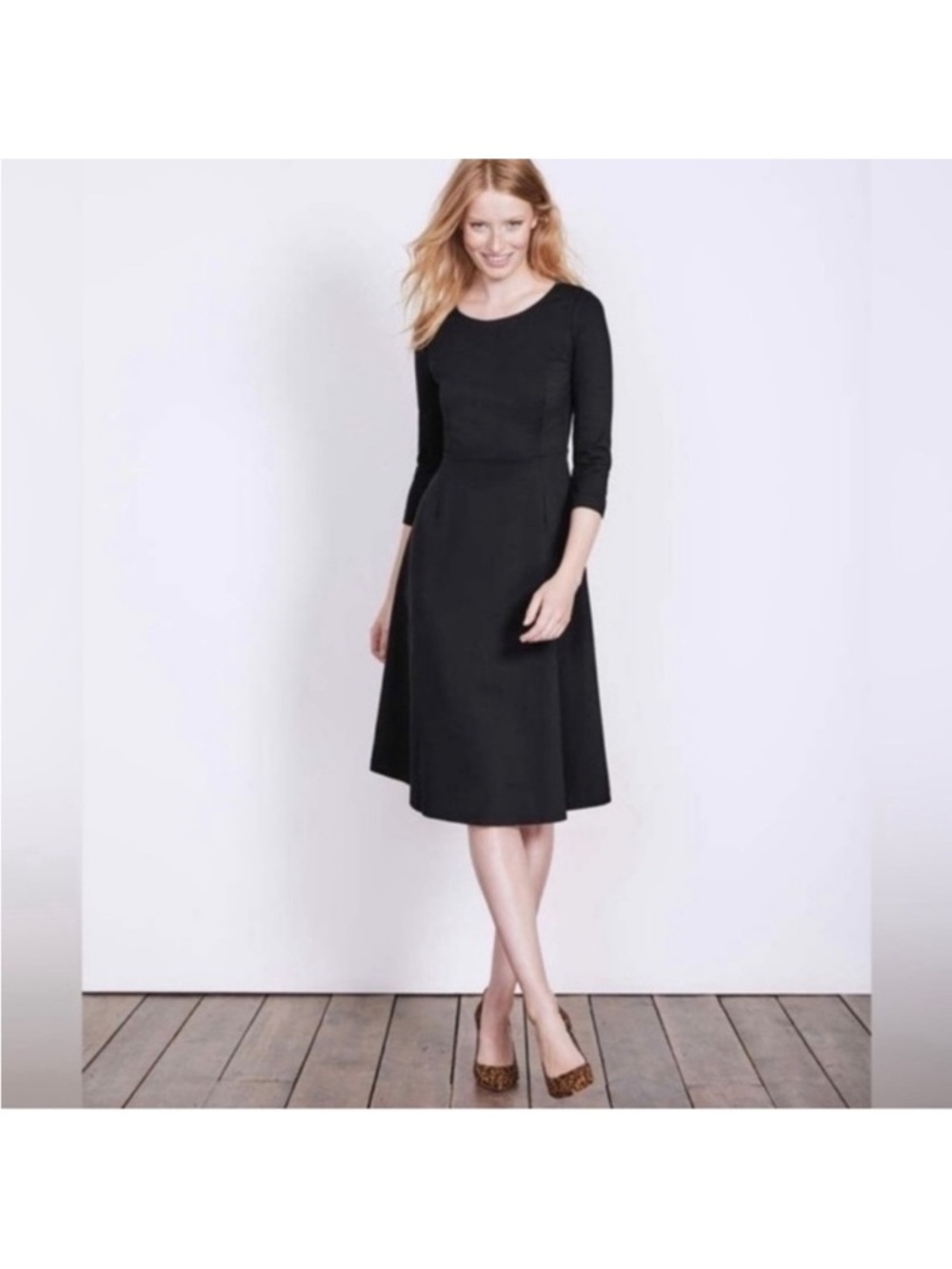 Boden Irene Ponte Knit dress in black a line 3/4 sleeve Size: 8R